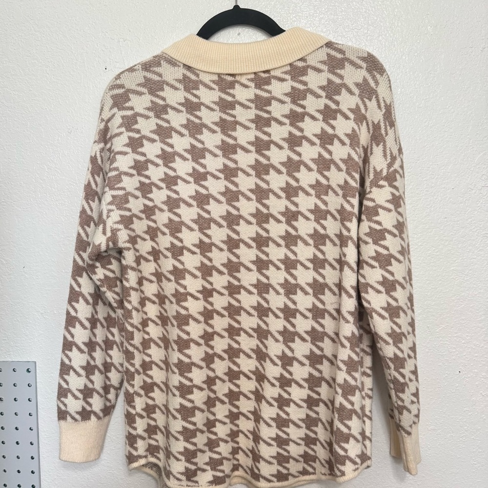 Dreamers By Debut Button Front Cardigan Houndstooth Pattern Cream Tan xs - Picture 7 of 8
